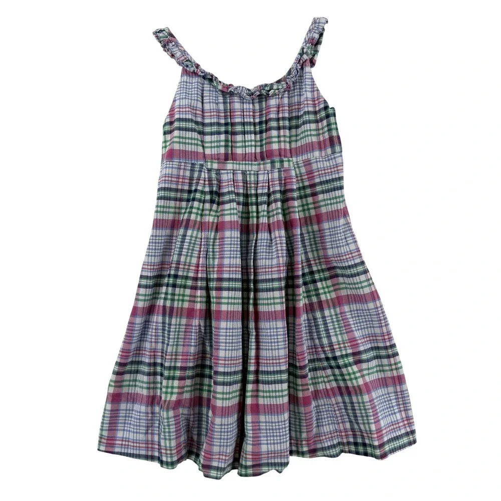 Ralph Lauren Dress Girls 6 Multicolor Plaid Sundress Ruffle Strap Lined Cotton